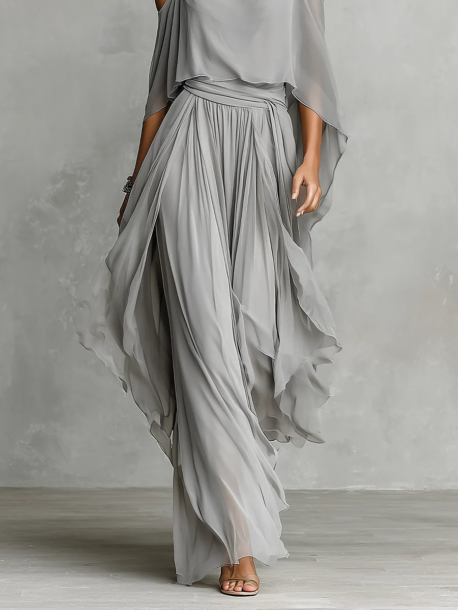 Isabella Grey Flowing Top & Chiffon Trousers Set — Size S1