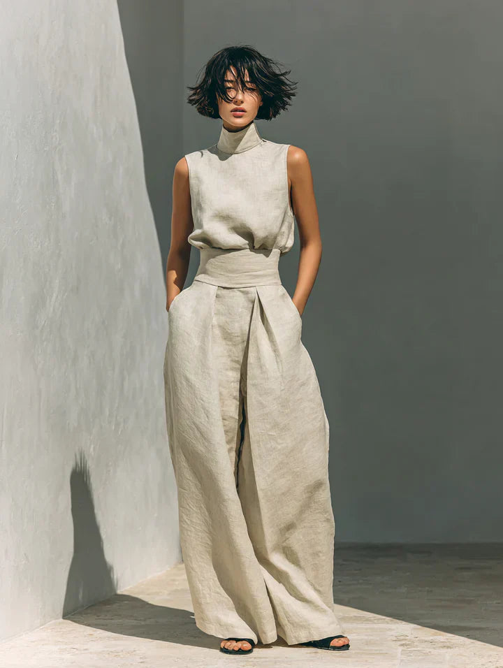 Flor™ Minimalist Women's Tank Top & Wide-Leg Pants Set in Cotton and Linen