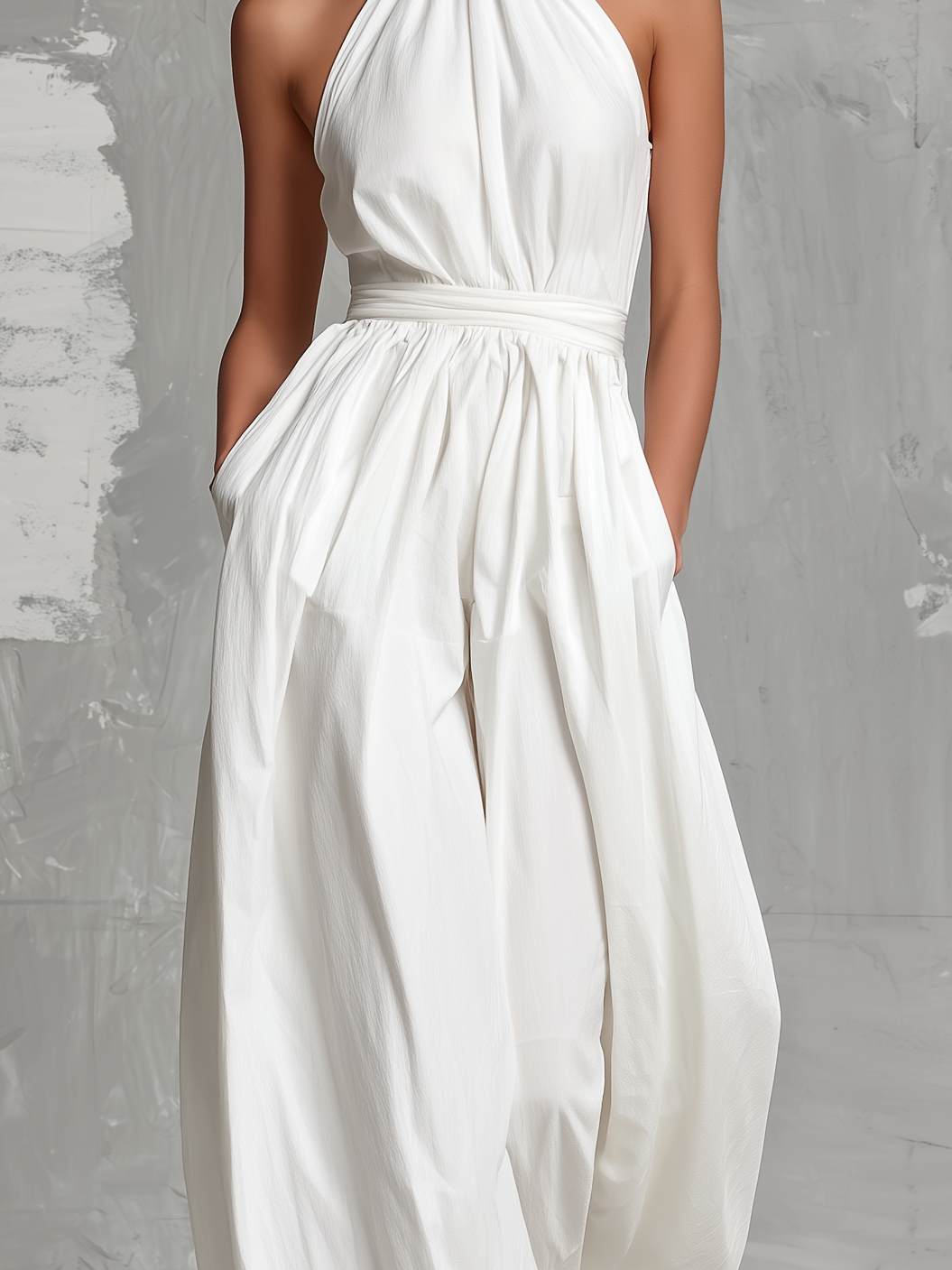 Zoltán Elegant White Woven Sleeveless Halter-Neck Jumpsuit, Size S1