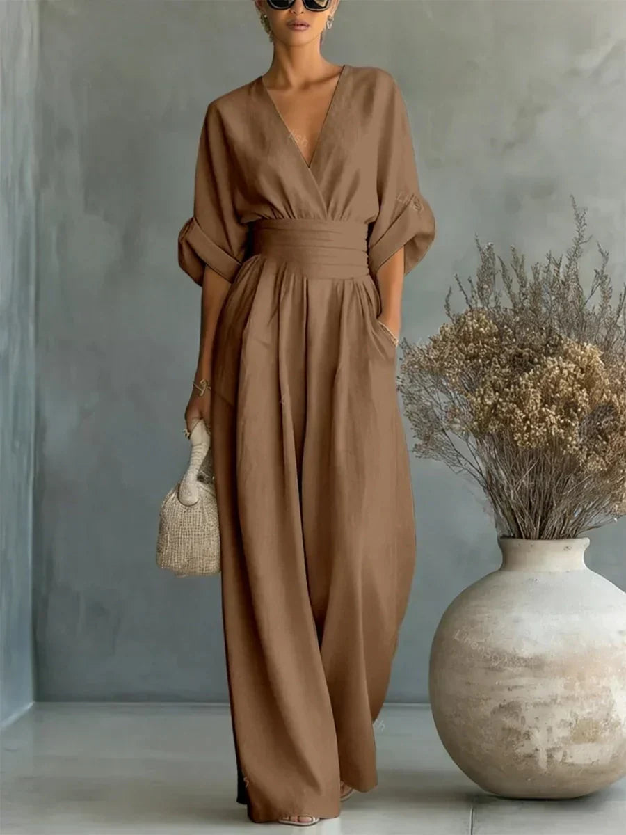 Chic V-Neck, High-Waisted Jumpsuit – Size S1