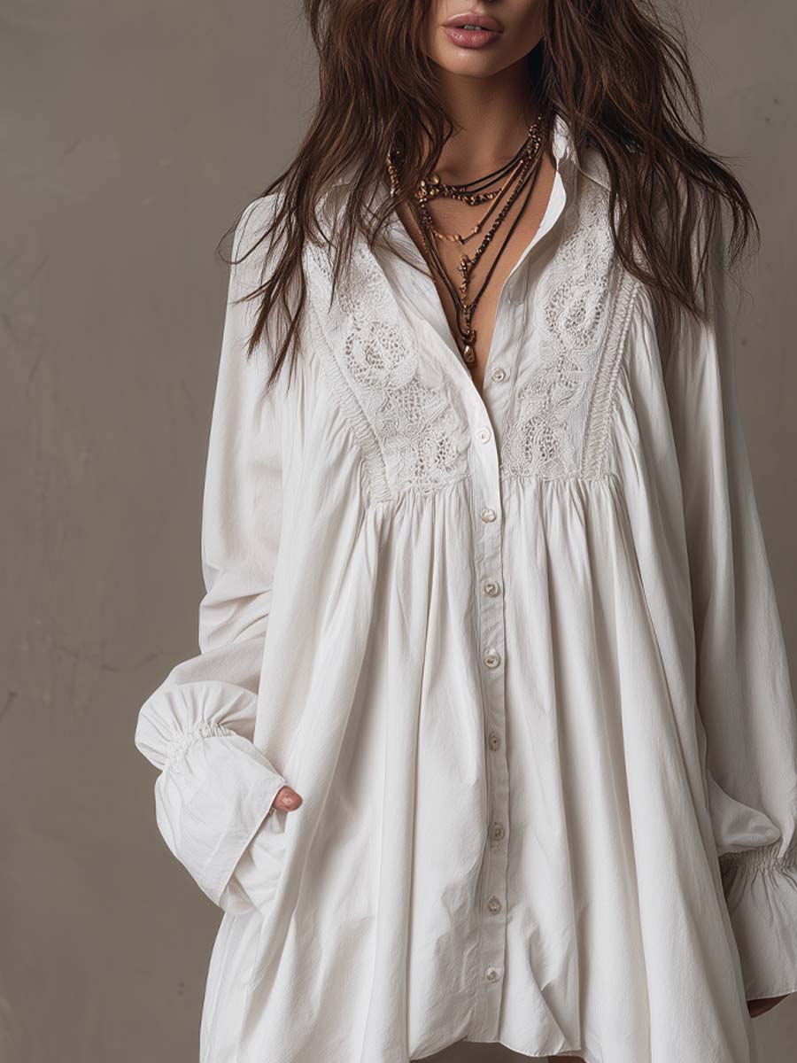 Lucia Lace-Detail Shirt Dress - Effortless Elegance