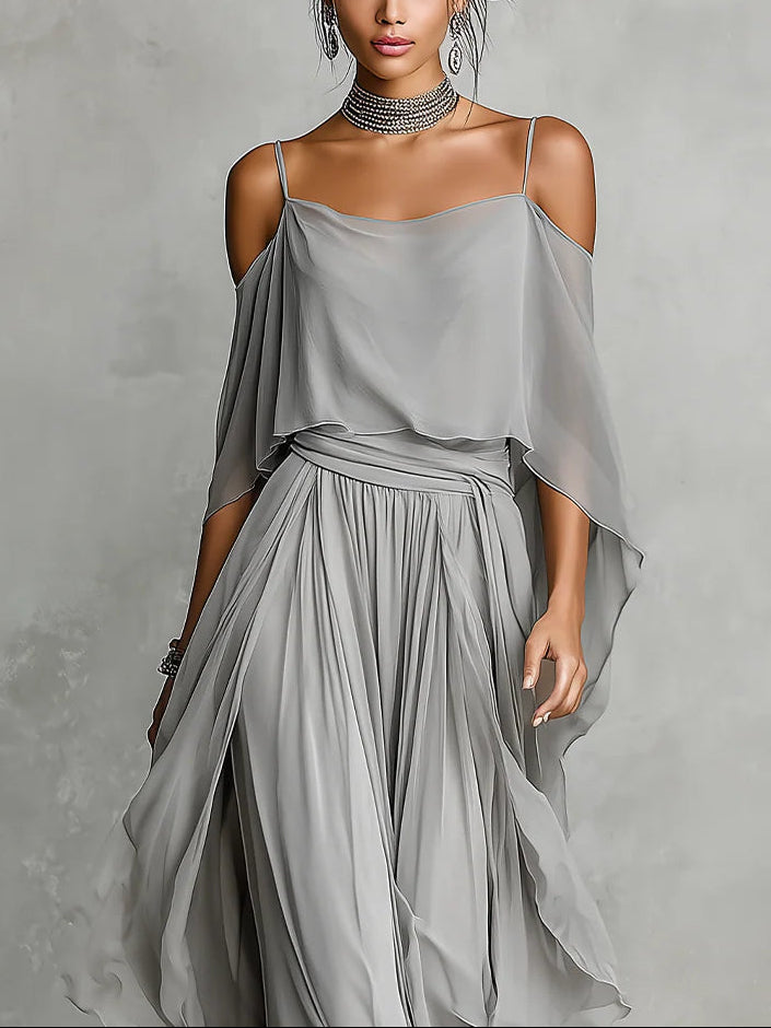 Isabella Grey Flowing Top & Chiffon Trousers Set — Size S1