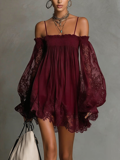 Elowen | Lace-Sleeve Off-Shoulder Mini Dress