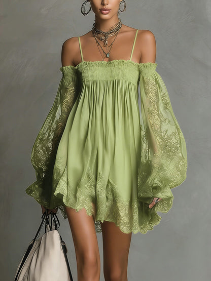 Elowen | Lace-Sleeve Off-Shoulder Mini Dress