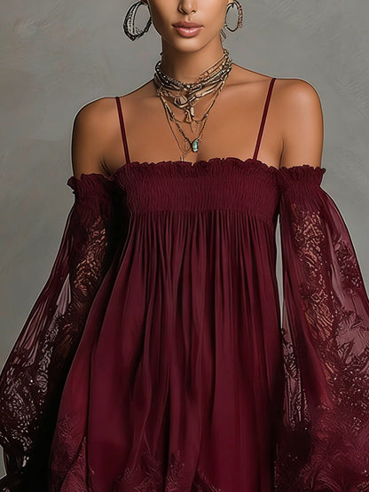 Elowen | Lace-Sleeve Off-Shoulder Mini Dress