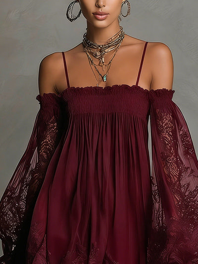 Elowen | Lace-Sleeve Off-Shoulder Mini Dress