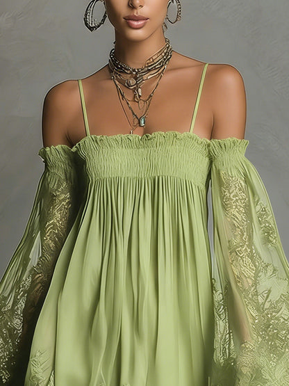 Elowen | Lace-Sleeve Off-Shoulder Mini Dress