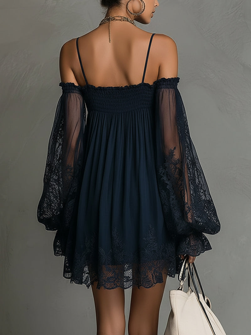 Elowen | Lace-Sleeve Off-Shoulder Mini Dress