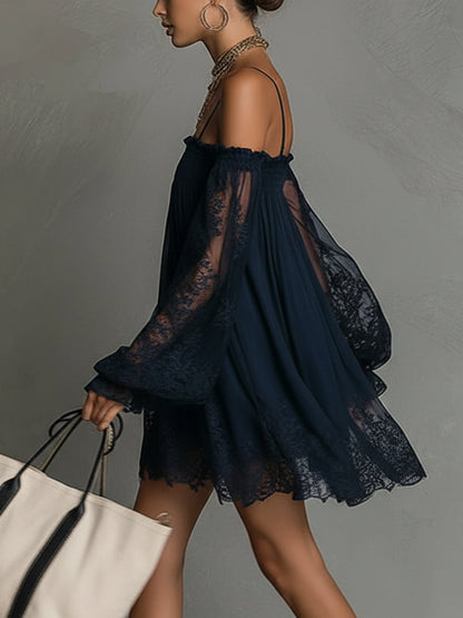 Elowen | Lace-Sleeve Off-Shoulder Mini Dress