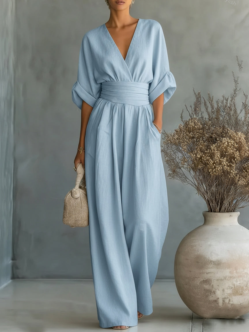 Chic V-Neck, High-Waisted Jumpsuit – Size S1