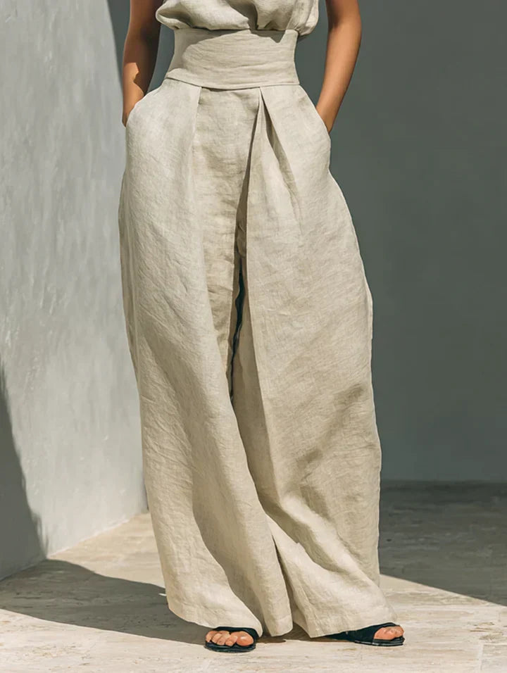Flor™ Minimalist Women's Tank Top & Wide-Leg Pants Set in Cotton and Linen