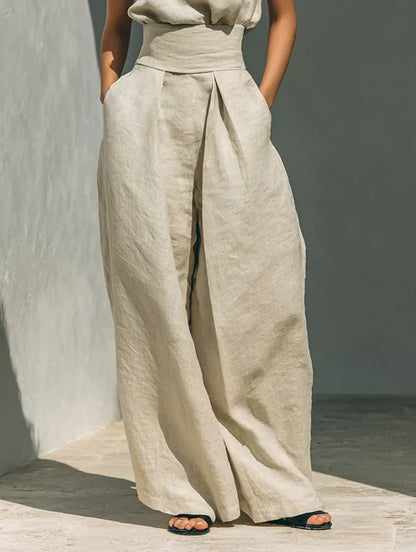 Flor™ Minimalist Women's Tank Top & Wide-Leg Pants Set in Cotton and Linen