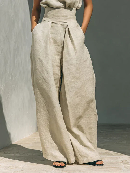 Flor™ Minimalist Women's Tank Top & Wide-Leg Pants Set in Cotton and Linen