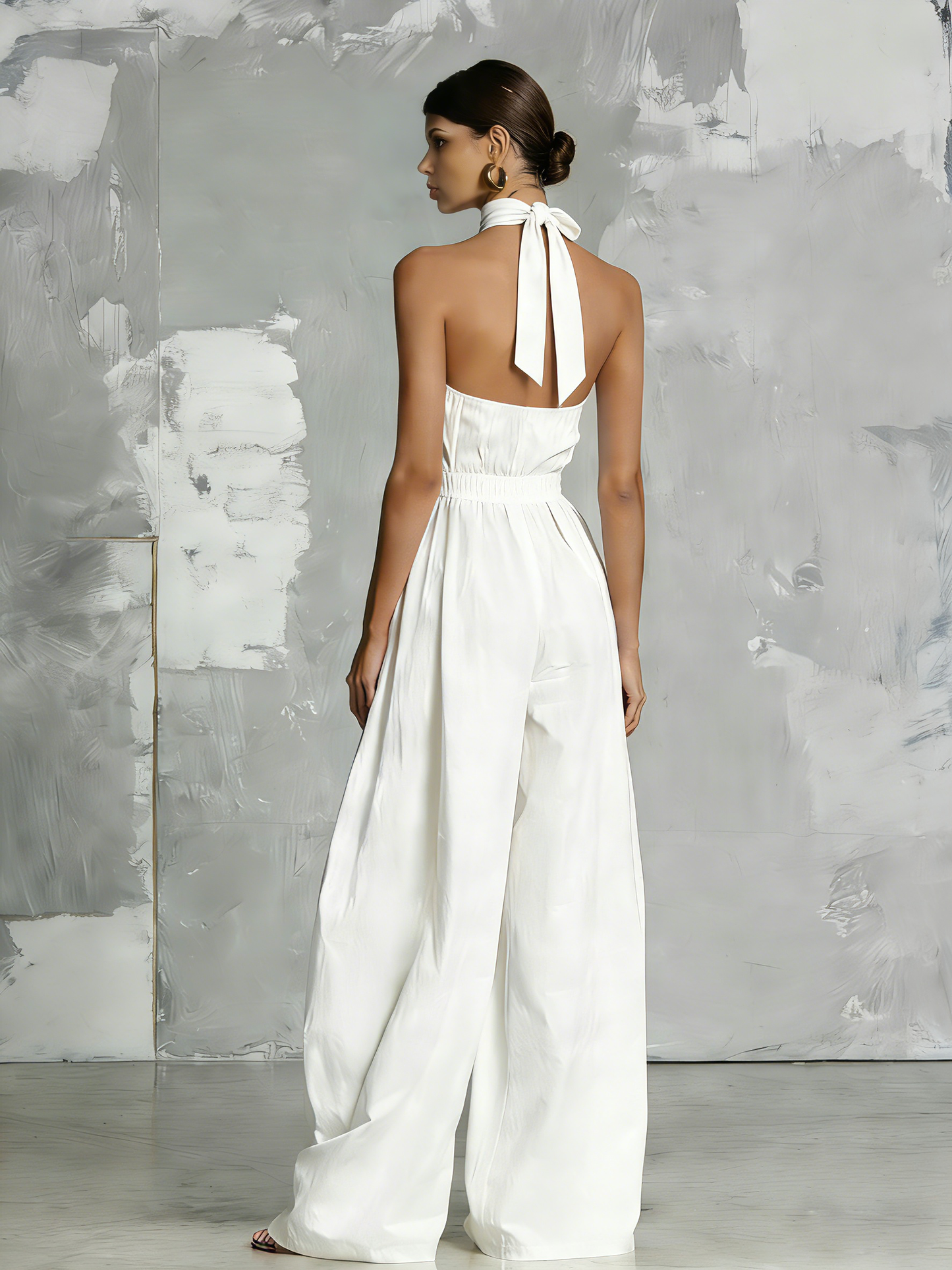 Zoltán Elegant White Woven Sleeveless Halter-Neck Jumpsuit, Size S1