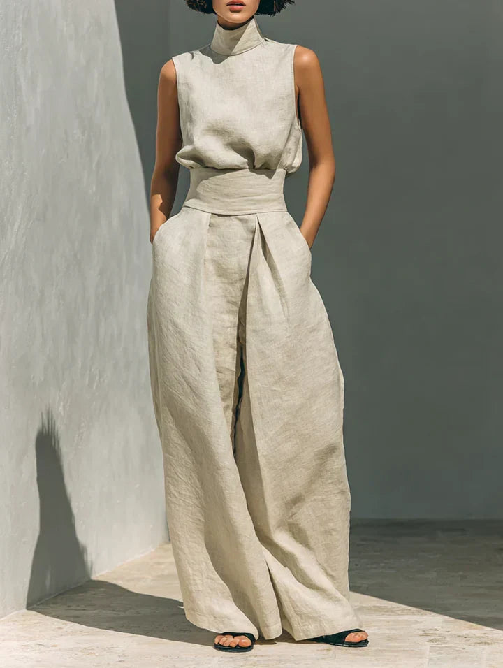 Flor™ Minimalist Women's Tank Top & Wide-Leg Pants Set in Cotton and Linen