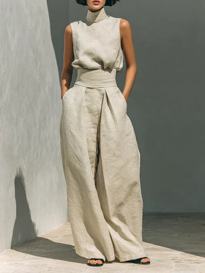 Flor™ Minimalist Women's Tank Top & Wide-Leg Pants Set in Cotton and Linen