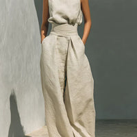 Flor™ Minimalist Women's Tank Top & Wide-Leg Pants Set in Cotton and Linen