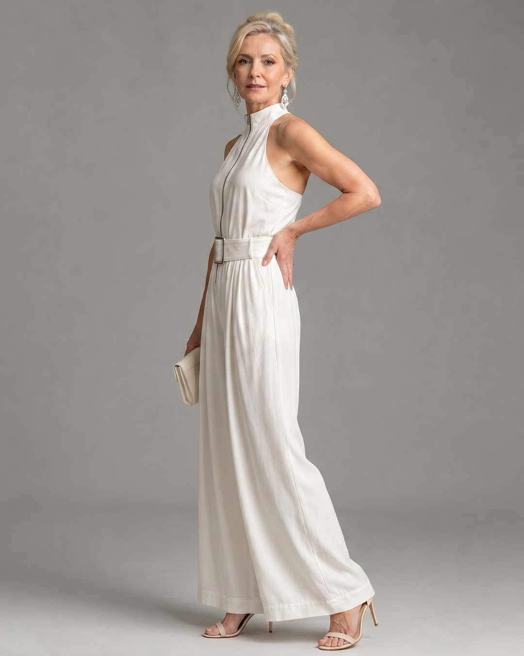 Astrielle Belted High-Neck Sleeveless Jumpsuit with Wide-Leg
