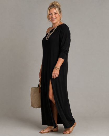 Asterelle One-Shoulder Flowing Midi Dress with Side Slit
