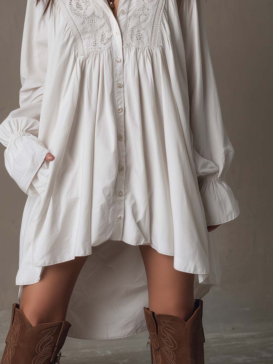 Lucia Lace-Detail Shirt Dress - Effortless Elegance