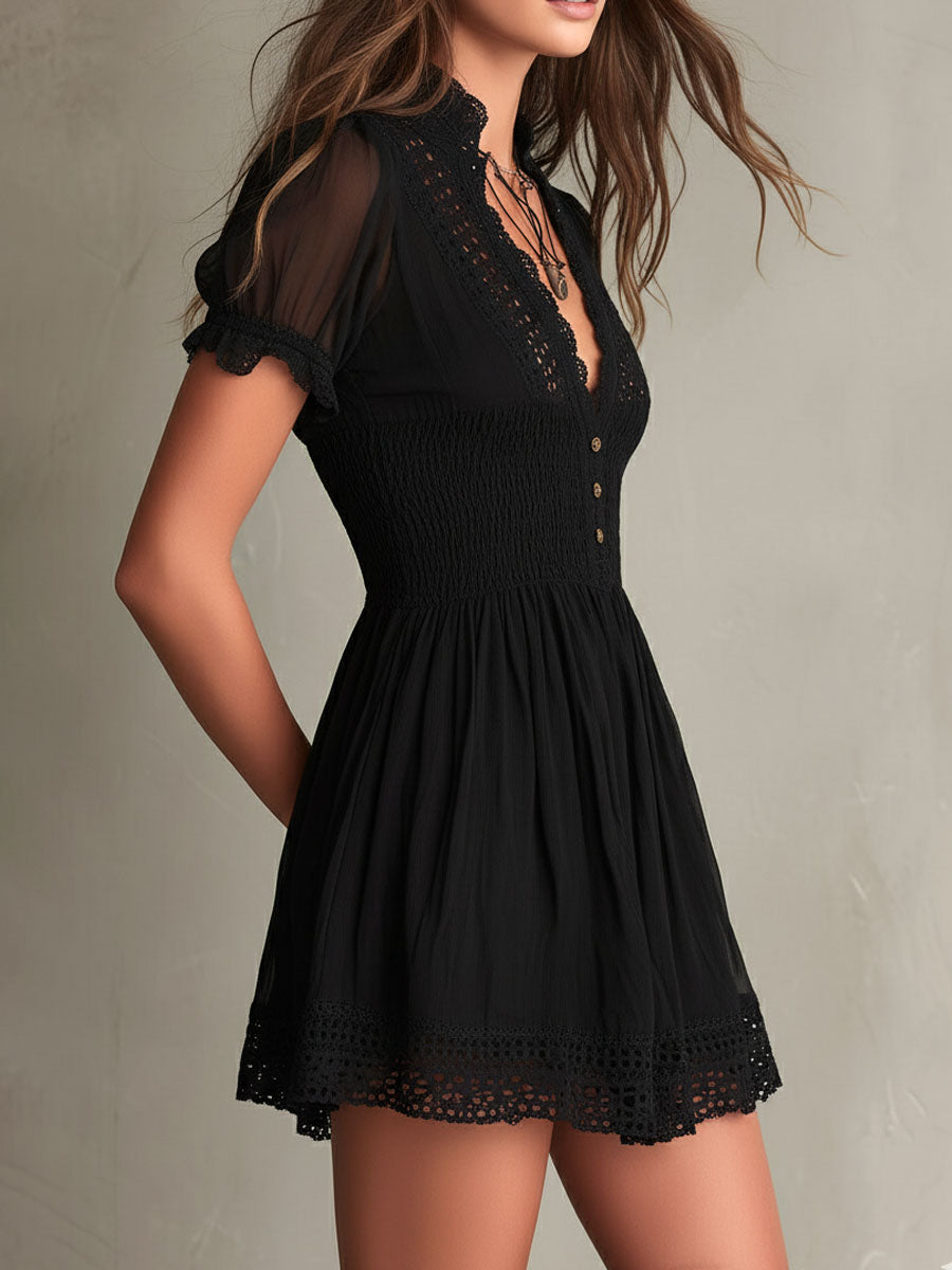 Timeless Muse Lace-Trim Mini Dress