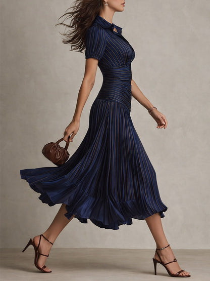 Isla | Pleated Striped Shirt Midi Dress
