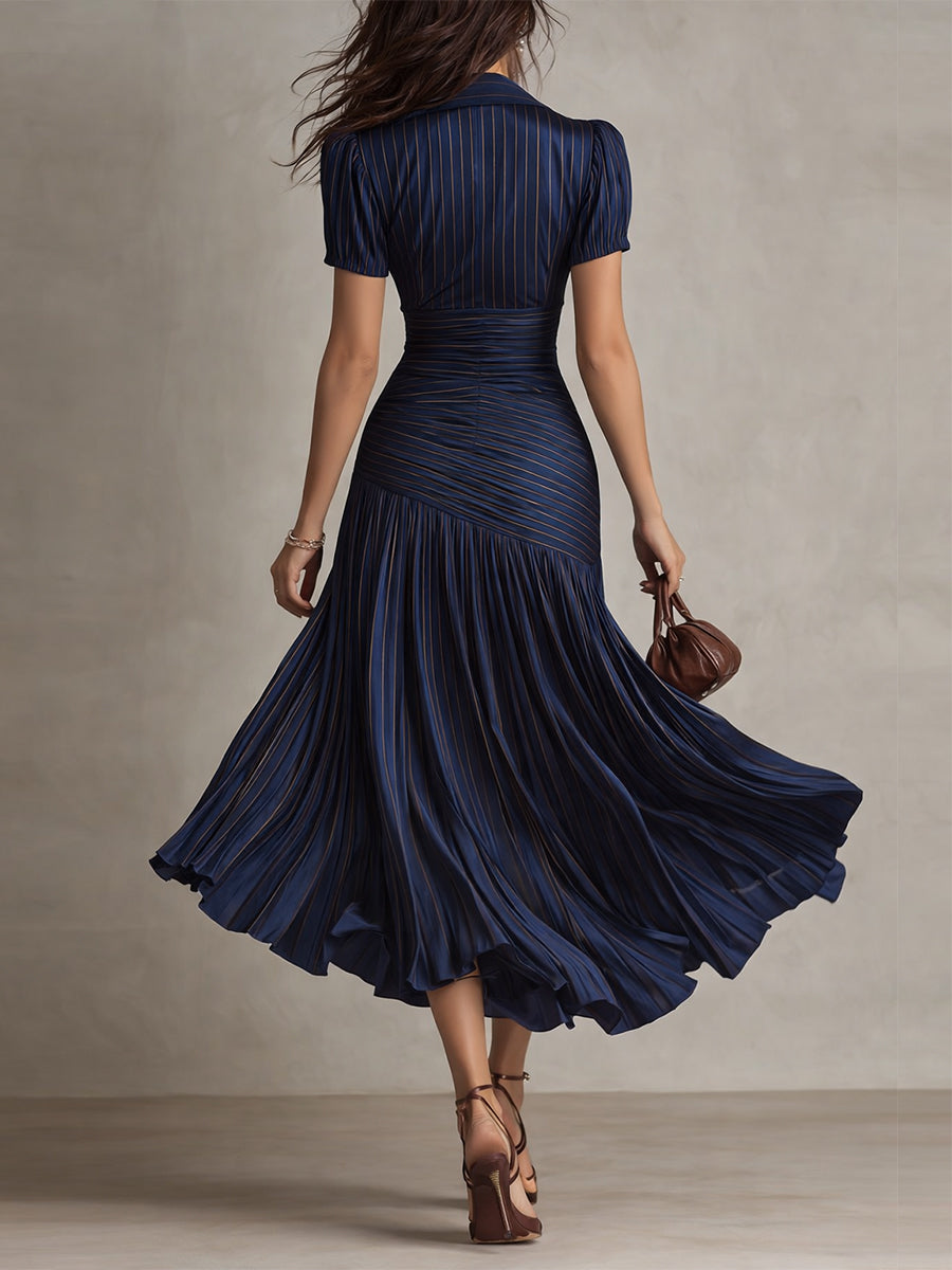 Isla | Pleated Striped Shirt Midi Dress