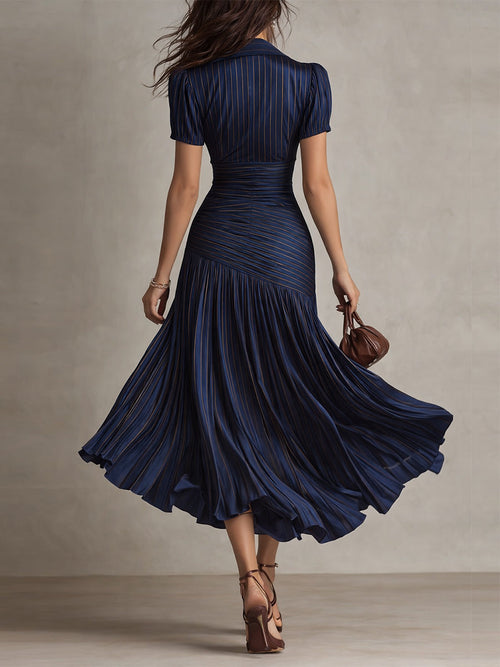 Isla | Pleated Striped Shirt Midi Dress