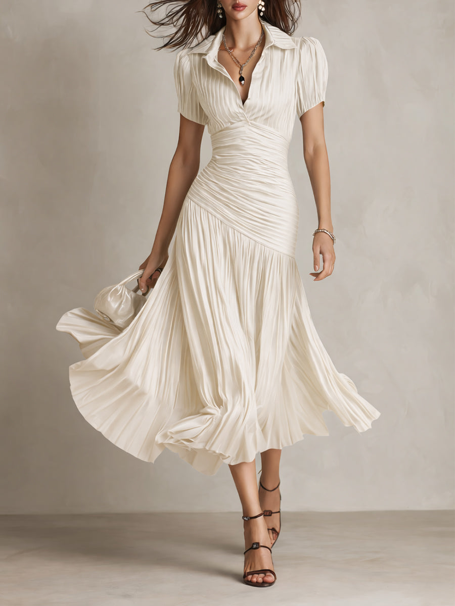 Isla | Pleated Striped Shirt Midi Dress