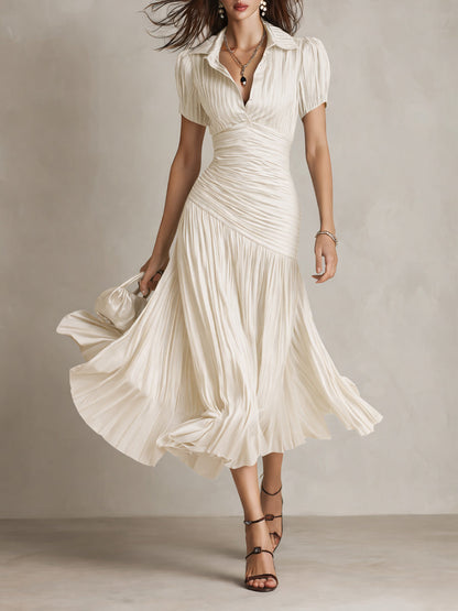 Isla | Pleated Striped Shirt Midi Dress
