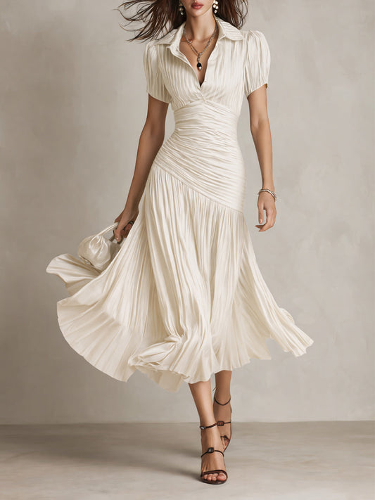 Isla | Pleated Striped Shirt Midi Dress