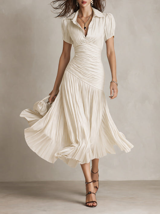 Isla | Pleated Striped Shirt Midi Dress