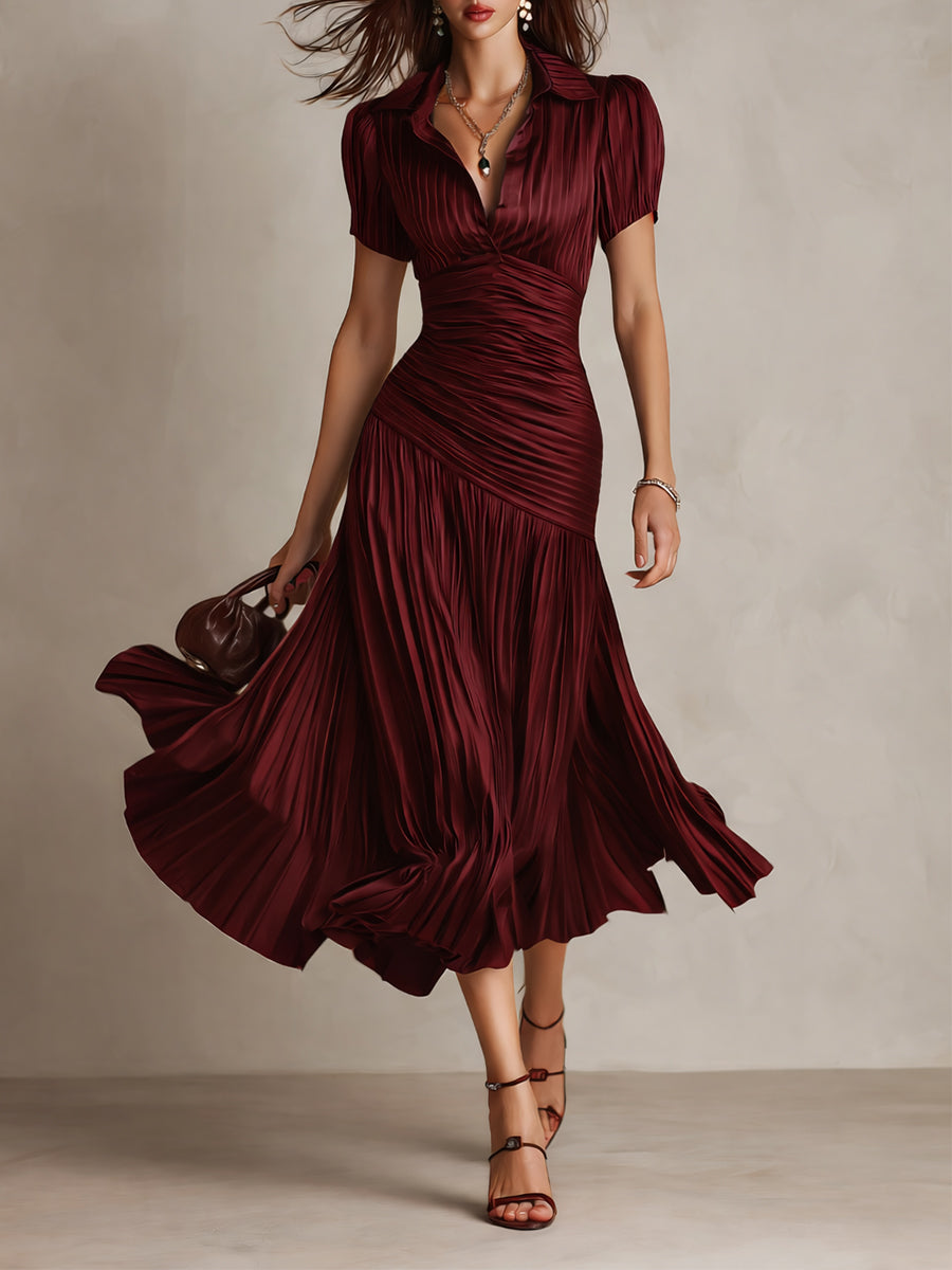 Isla | Pleated Striped Shirt Midi Dress