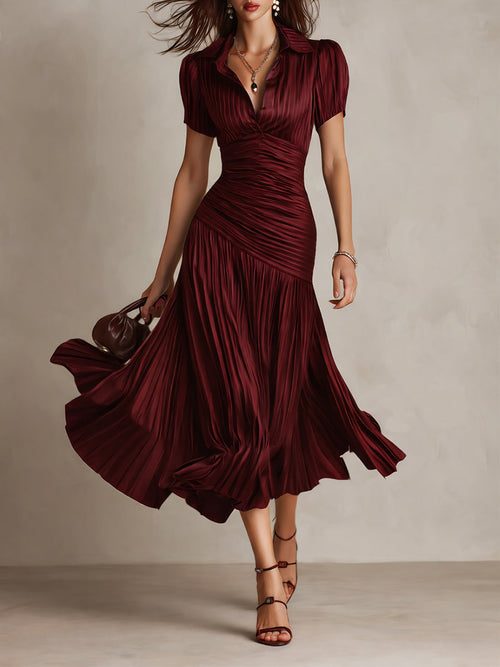 Isla | Pleated Striped Shirt Midi Dress