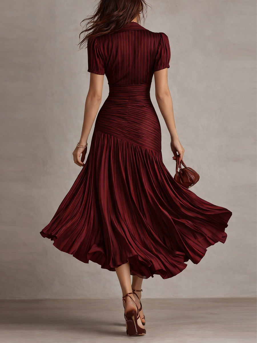 Isla | Pleated Striped Shirt Midi Dress
