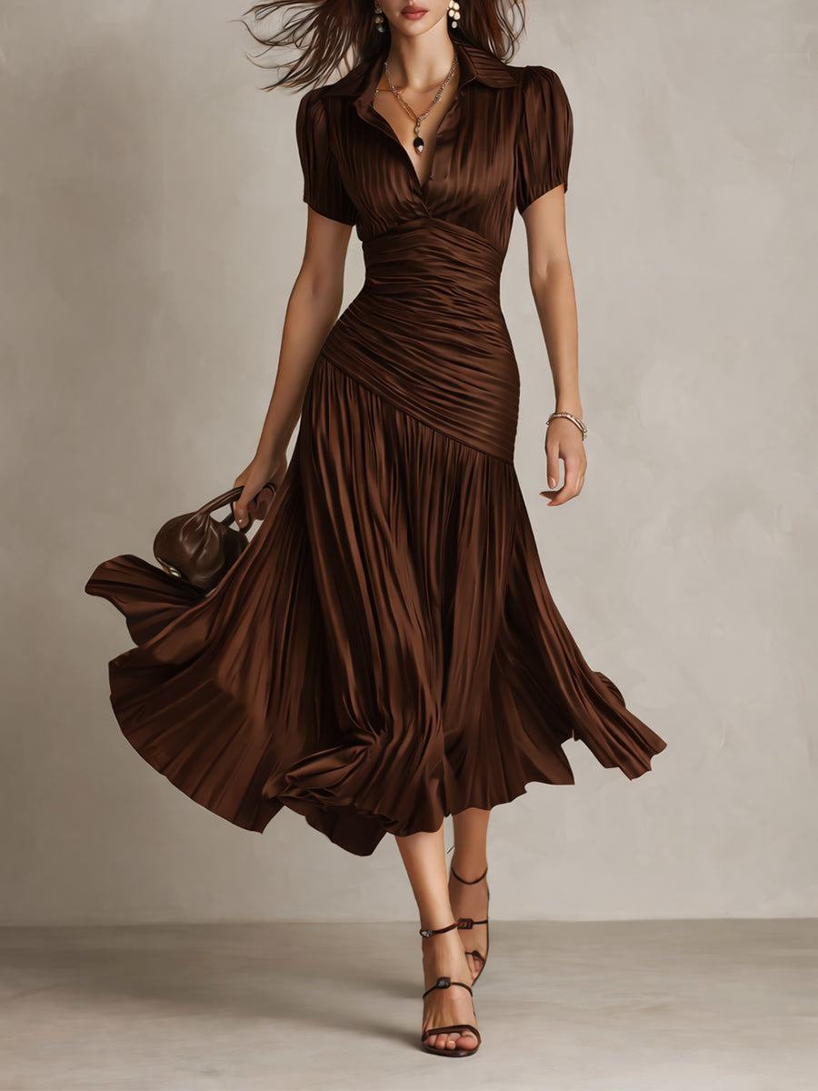 Isla | Pleated Striped Shirt Midi Dress