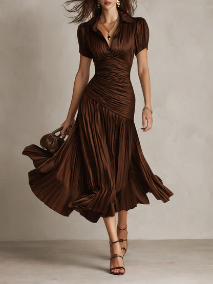 Isla | Pleated Striped Shirt Midi Dress