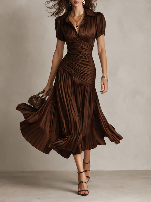 Isla | Pleated Striped Shirt Midi Dress