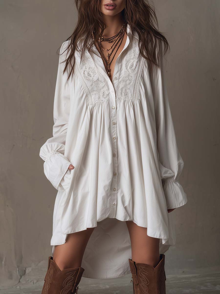 Lucia Lace-Detail Shirt Dress - Effortless Elegance