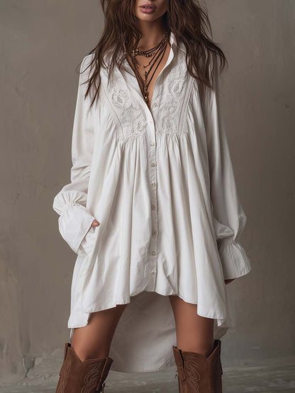 Lucia Lace-Detail Shirt Dress - Effortless Elegance