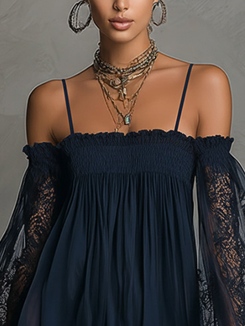 Elowen | Lace-Sleeve Off-Shoulder Mini Dress