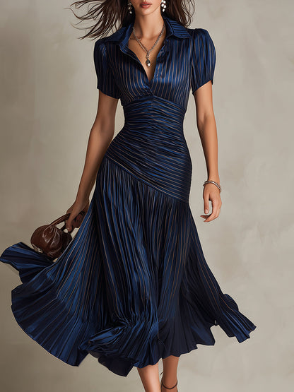 Isla | Pleated Striped Shirt Midi Dress