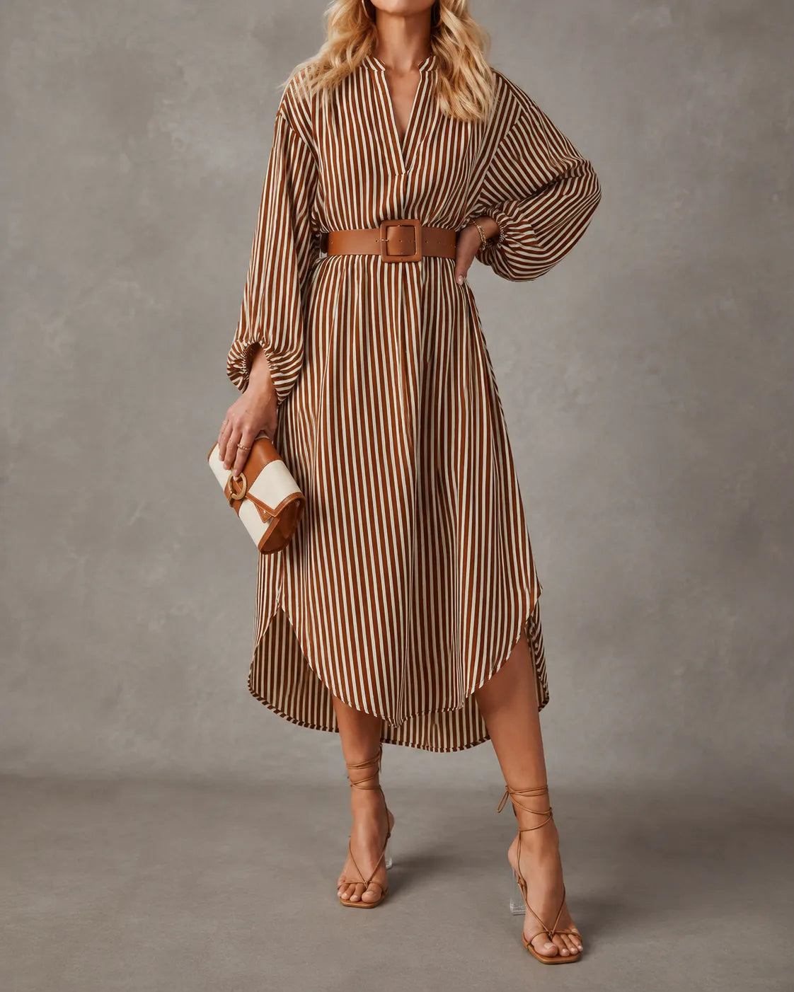 Sienna Belted Striped Midi Shirt Dress