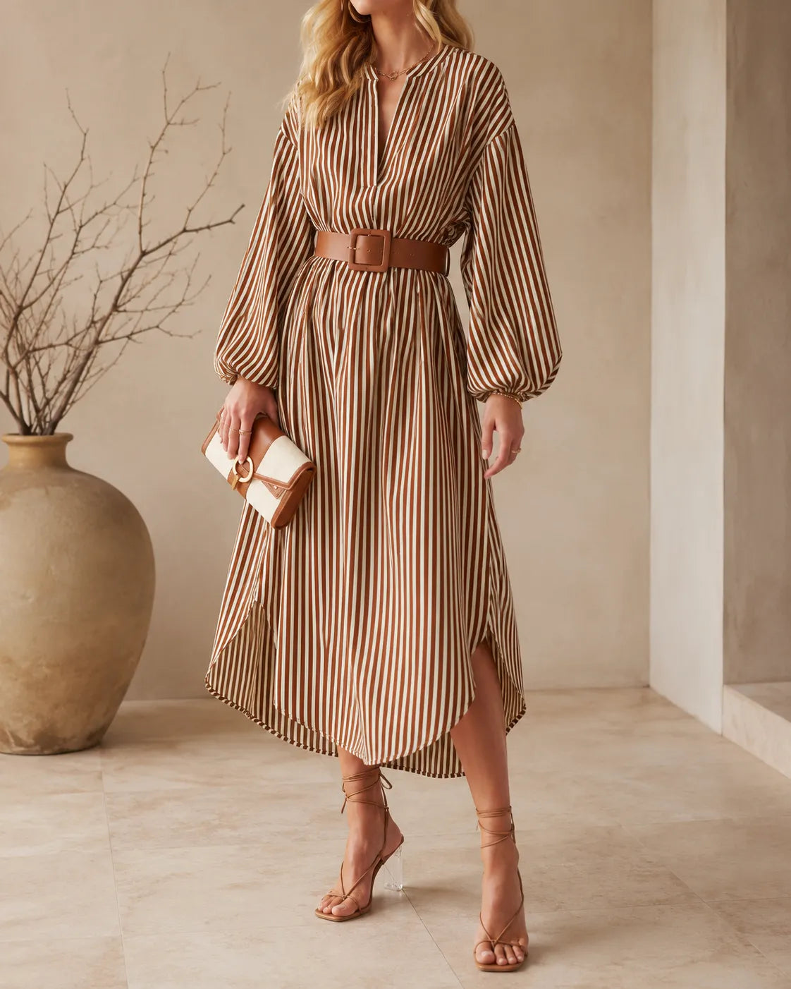 Sienna Belted Striped Midi Shirt Dress