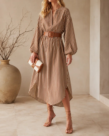 Sienna Belted Striped Midi Shirt Dress