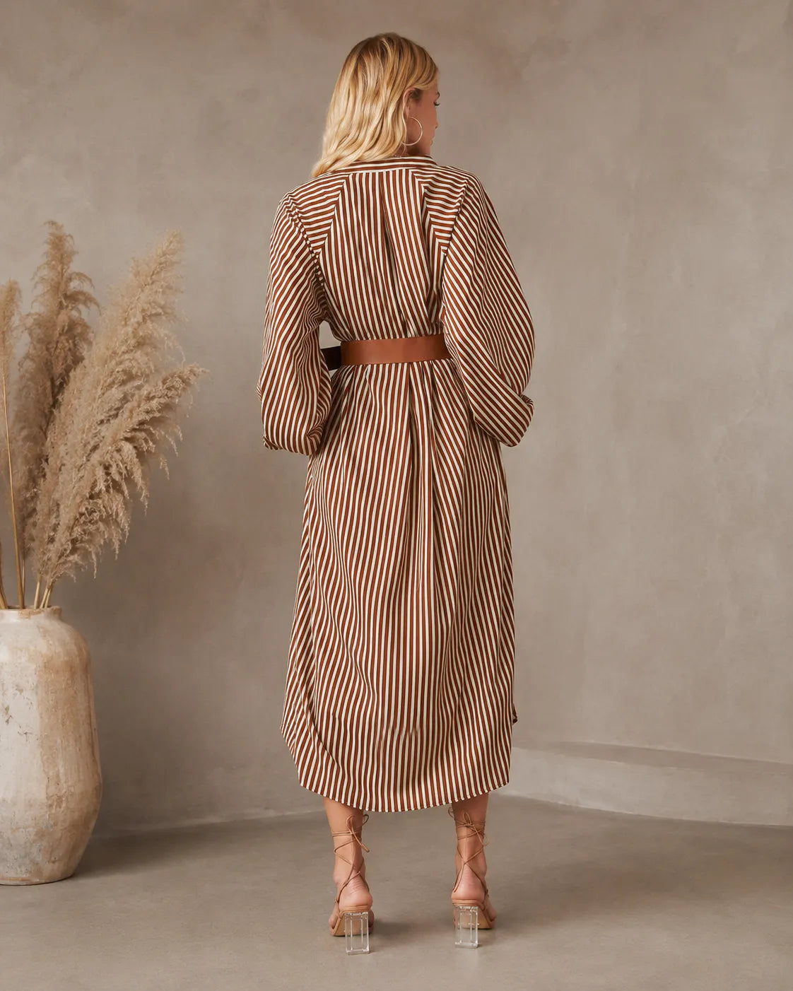 Sienna Belted Striped Midi Shirt Dress