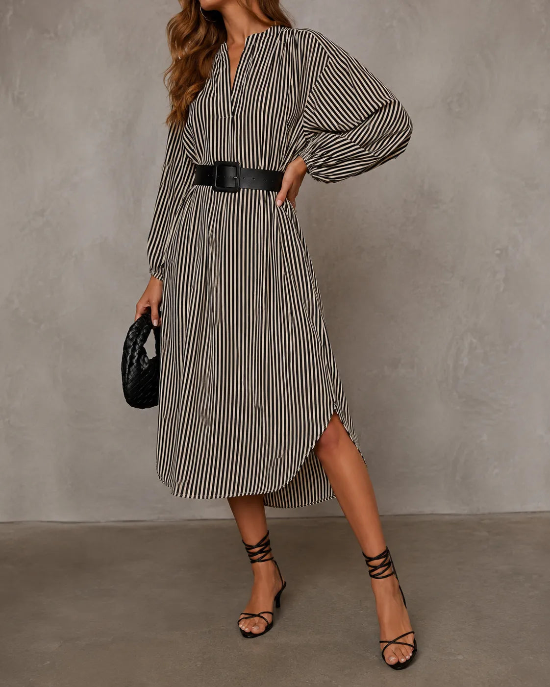 Sienna Belted Striped Midi Shirt Dress