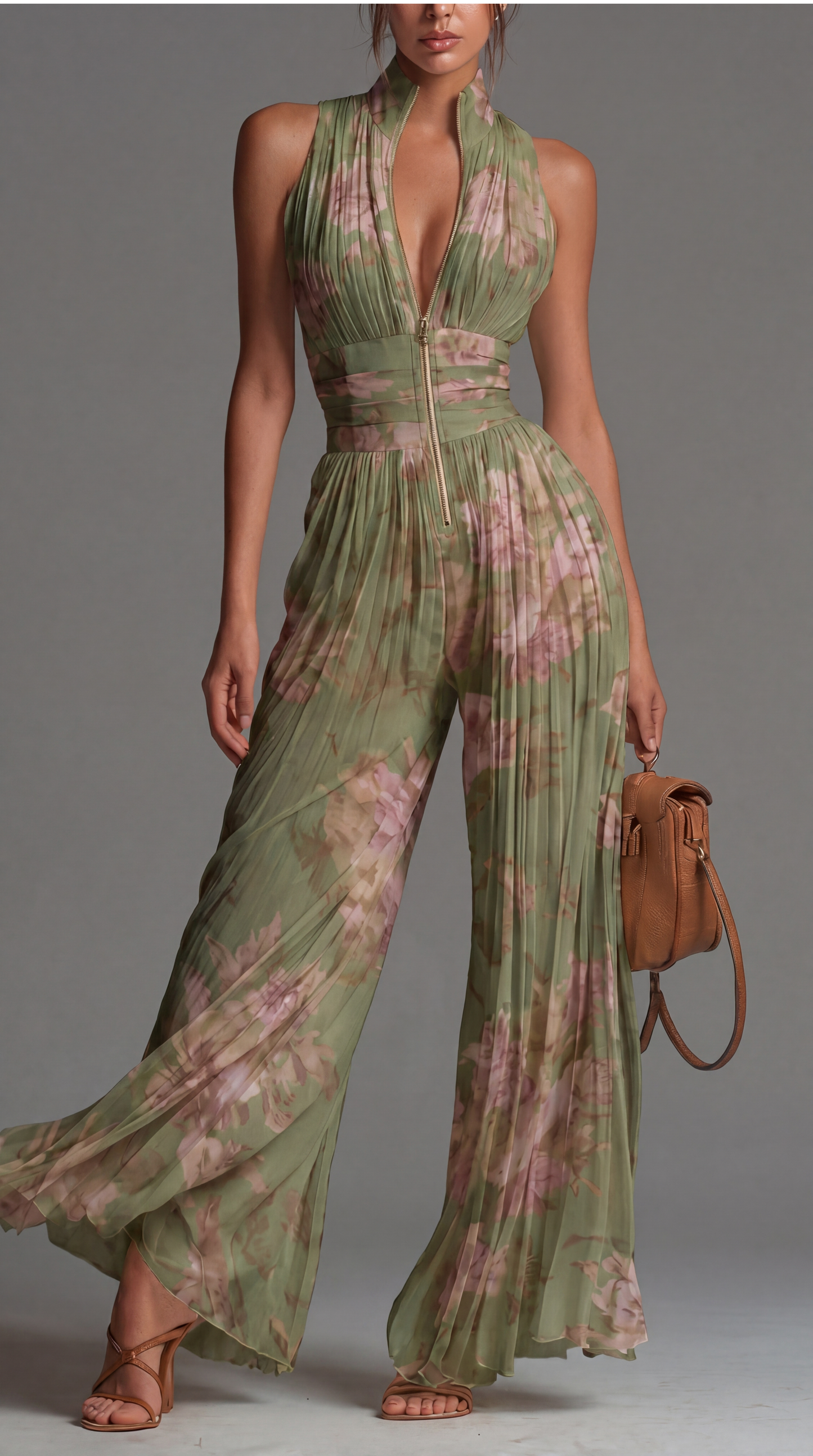 Chic Pleated Floral Chiffon Jumpsuit • S1