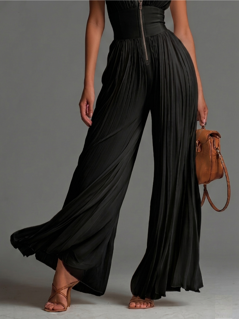 Zsófia Set – Elegant Black Pleated Chiffon Set • S1
