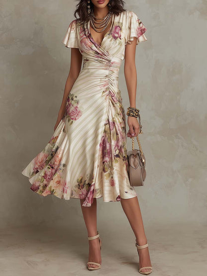 Celeste | Ruched Floral Wrap Midi Dress